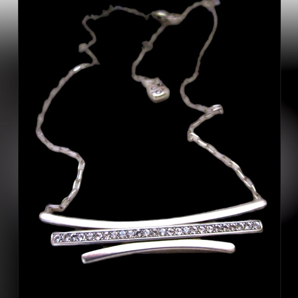 Brighton Silvertone Bar with Crystals Necklace.  Dainty Bar Necklace